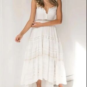 Spell Prairie Girl White Tiered Ruffled Sundress